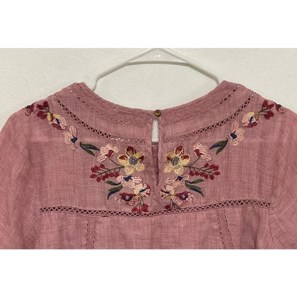 Floral Embroidered Mini Dress Size Large Keyhole Back Cotton Blend Boho - Picture 5 of 8